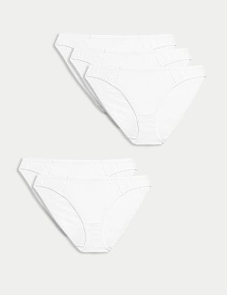 M&S Women's 5pk No VPL Cotton Modal Bikini Knickers - 10 - White, White,Black