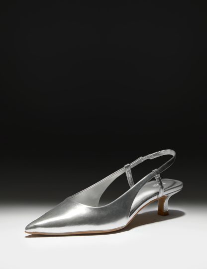 M&S Women's Kitten Heel Slingback - 6 - Silver, Natural,Silver