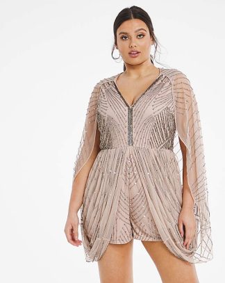 Mink Sequin Cape Playsuit