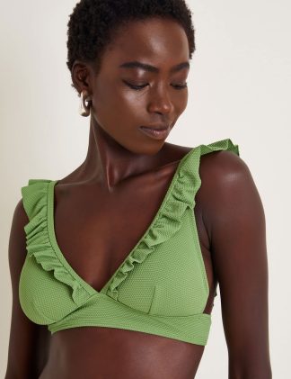 Monsoon Women's Padded Ruffle Triangle Bikini Top - 8 - Green, Green