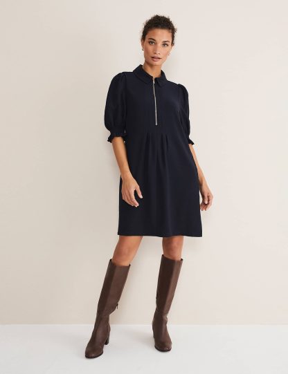 Phase Eight Women's Zip Neck Mini Smock Dress - 12 - Navy, Navy