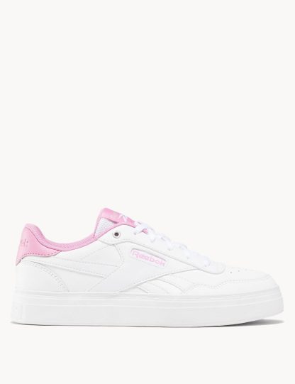 Reebok Women's Court Advance Bold Leather Lace Up Trainers - 6.5 - Soft White, Soft White