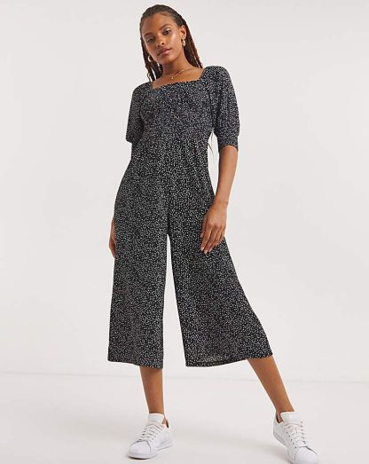 Shirred Waffle Culotte Jumpsuit