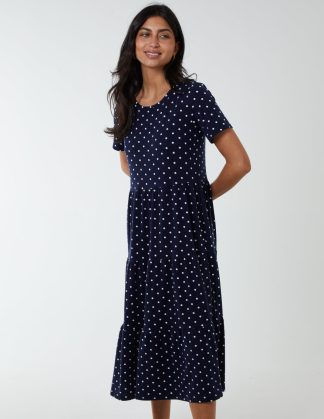 Tiered Smock Dress - S / NAVY