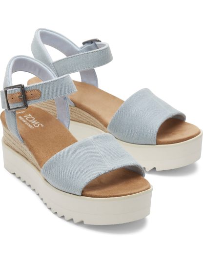 Toms Women's Canvas Buckle Ankle Strap Wedge Espadrilles - 9 - Light Blue, Pink,Light Blue