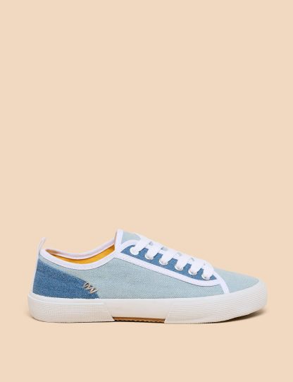 White Stuff Women's Canvas Lace Up Trainers - 6 - Blue, Blue,White,Natural