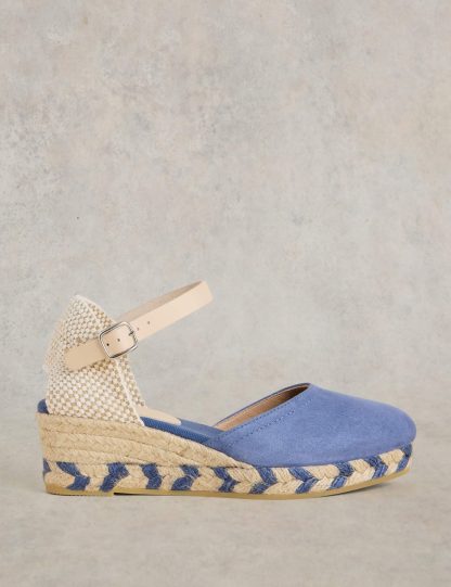 White Stuff Women's Suede Ankle Strap Wedge Espadrilles - 6 - Blue, Blue,Green