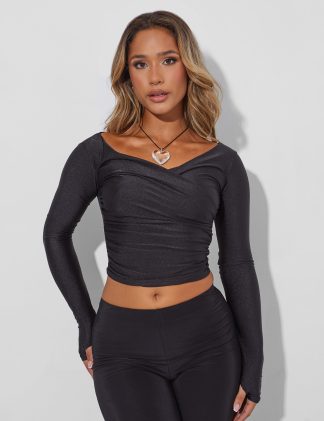 Wrap Front Off Shoulder Top Black