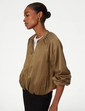 Autograph Women's Satin Bomber Jacket - 24 - Caramel, Caramel