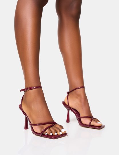 Bree Burgundy Patent Barely There Square Toe Mid Stiletto Heels