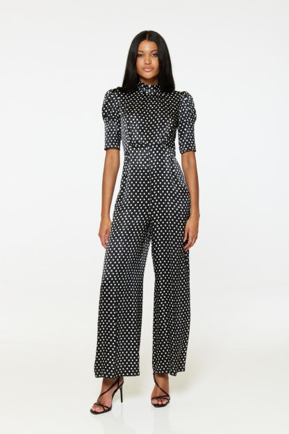 Closet London Black Polka Dot Wide Leg Jumpsuit