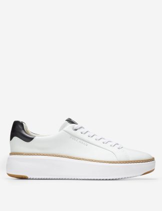 Cole Haan Women's Grandpro Topspin Leather Lace Up Trainers - 4 - White, Black,White,White Mix