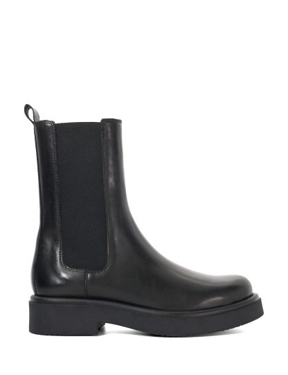 Dune London Women's Leather Block Heel Round Toe Chelsea Boots - 5 - Black, Black