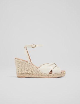 Lk Bennett Women's Leather Ankle Strap Wedge Espadrilles - 5 - Cream, Cream,Blue Mix