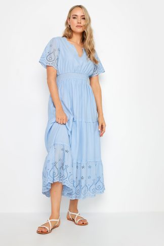 Lts Tall Baby Blue Broderie Hem Maxi Dress 18 Lts | Tall Women's Maxi Dresses