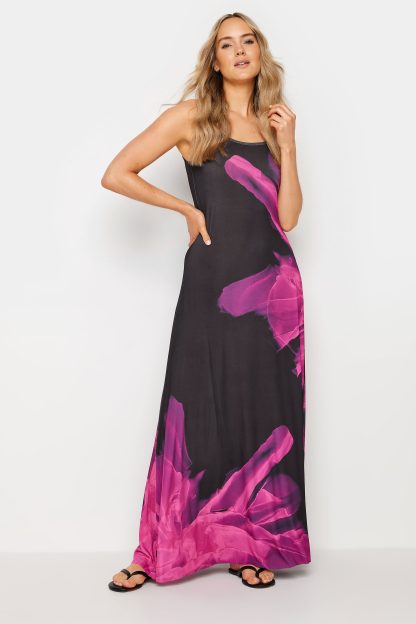 Lts Tall Black & Pink Floral Print Sleeveless Maxi Dress 12 Lts | Tall Women's Maxi Dresses