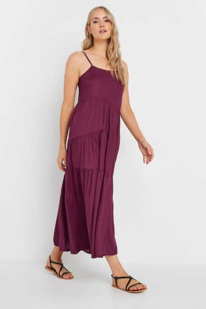 Lts Tall Dark Red Asymmetric Tiered Midaxi Dress 10 Lts | Tall Women's Maxi Dresses