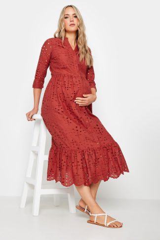 Lts Tall Maternity Rust Orange Broderie Anglaise Midi Dress 8 Lts | Tall Women's Maternity Dresses