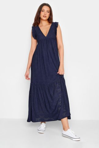 Lts Tall Navy Blue Broderie Anglaise Frill Maxi Dress 16 Lts | Tall Women's Maxi Dresses