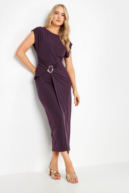 Lts Tall Purple Draped Buckle Detail Midaxi Dress 12 Lts | Tall Women's Midaxi Dresses