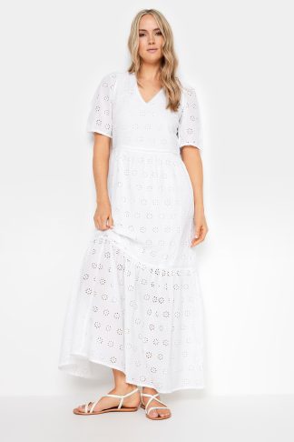 Lts Tall White Broderie Anglaise Maxi Tiered Dress 16 Lts | Tall Women's Maxi Dresses