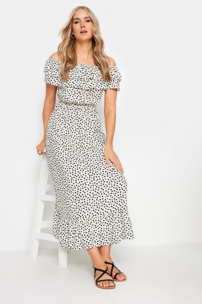 Lts Tall White Polka Dot Bardot Frill Midaxi Dress 18 Lts | Tall Women's Maxi Dresses