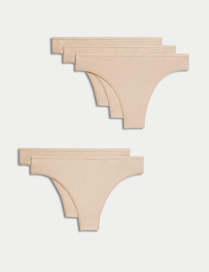 M&S Women's 5pk No VPL Cotton Modal Brazilian Knickers - 10 - Rose Quartz, Black,Rose Quartz