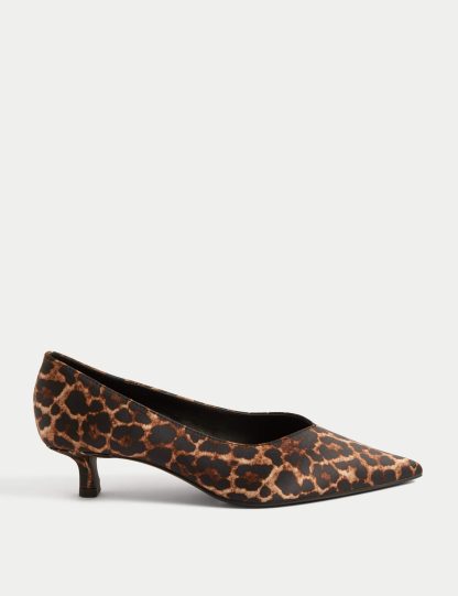 M&S Women's Animal Print Kitten Heel Pointed Court Shoes - 6 - Brown Mix, Brown Mix