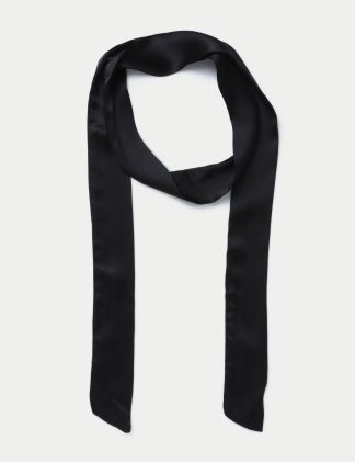 M&S Women's Black Satin Look Scarf, Black