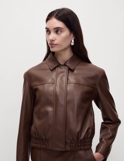 M&S Women's Faux Leather Harrington Jacket - 14 - Toffee, Toffee