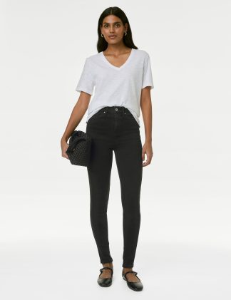 M&S Women's Ivy Supersoft High Waisted Skinny Jeans - 12REG - Black, Soft White,Light Indigo Mix,Black,Indigo Mix,Indigo