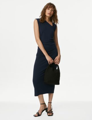 M&S Women's Jersey Midi Bodycon Dress - 16REG - Navy, Navy