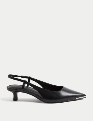 M&S Women's Kitten Heel Pointed Slingback Shoes - 6 - Black, Black