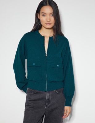 Monsoon Women's Knitted Bomber Jacket - XL - Teal, Teal