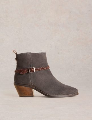 White Stuff Women's Suede Block Heel Ankle Boots - 5 - Grey, Grey