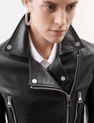 Autograph Women's Leather Biker Jacket - 20 - Black, Black