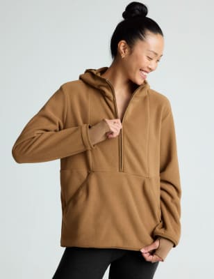 Beyond Yoga Women's Urban Explorer Hooded Half Zip Sweatshirt - M - Dark Green, Tan,Dark Green