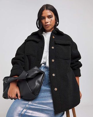 Black Oversized Teddy Shacket