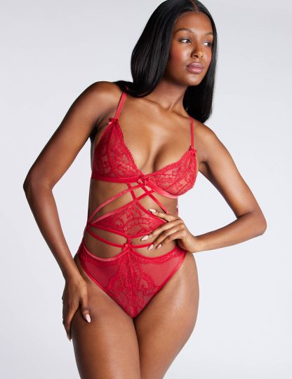 Boux Avenue Women's Mylee Lace Bodysuit - 12 - Red, Red