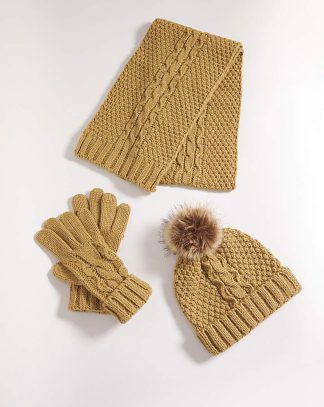 Camel Scarf Beanie & Glove Set