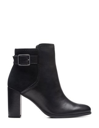 Clarks Women's Leather Buckle Block Heel Ankle Boots - 5 - Black, Black