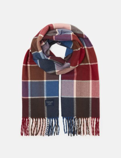 Joules Women's Checked Tassel Scarf - Red Mix, Red Mix