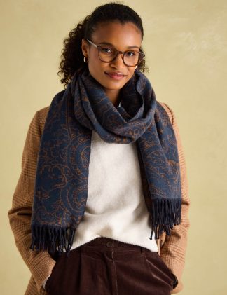 Joules Women's Paisley Reversible Fringed Scarf - Blue Mix, Blue Mix