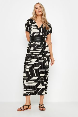 Lts Tall Black Abstract Print Pleat Midi Dress 22-24 Lts | Tall Women's Midi Dresses