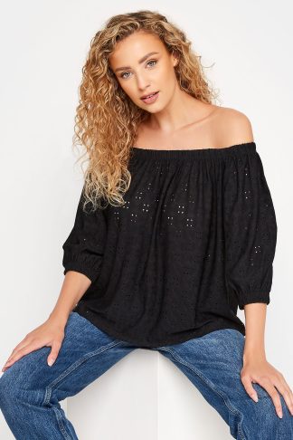 Lts Tall Black Broderie Anglaise Bardot Top 8 Lts | Tall Women's Summer Tops