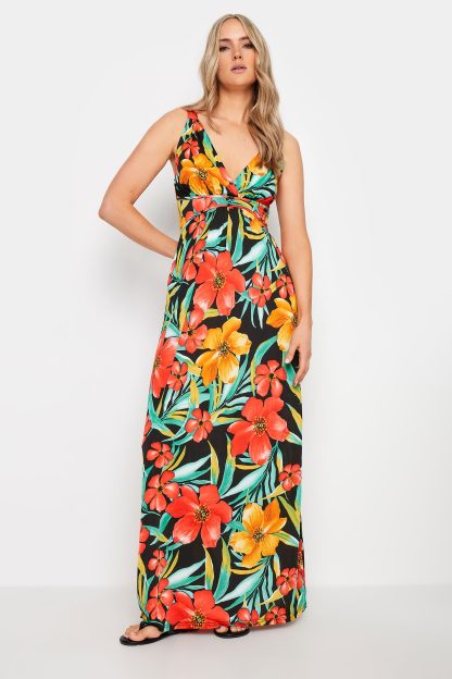 Lts Tall Black Floral Print Vneck Sleeveless Maxi Dress 8 Lts | Tall Women's Maxi Dresses