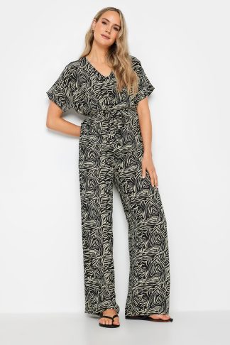 Lts Tall Black Zebra Print Tie Waist Jumpsuit 10 Lts | Tall Women's Jumpsuits