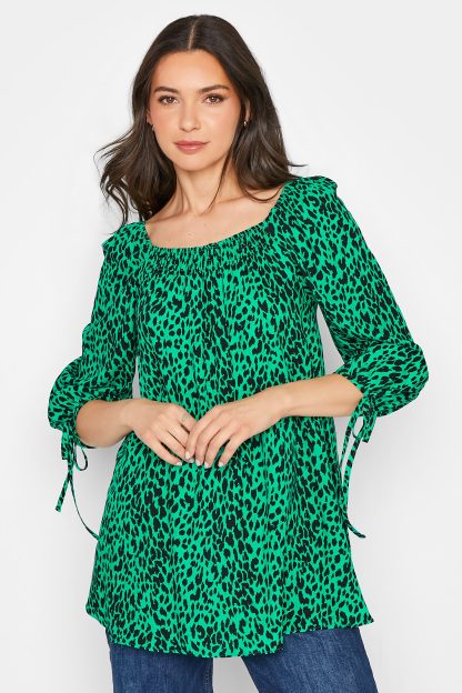 Lts Tall Green Leopard Print Shirred Top 10 Lts | Tall Women's Going Out Tops