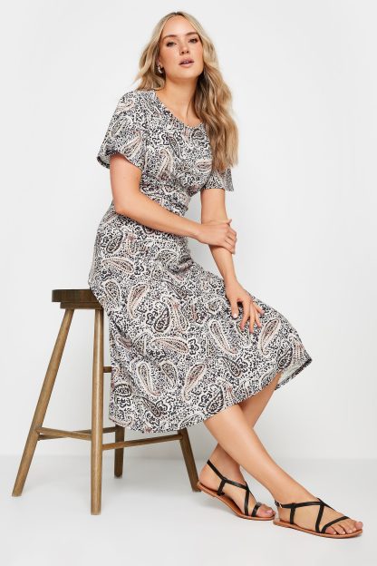 Lts Tall Light Brown Paisley Print Midi Dress 22-24 Lts | Tall Women's Midi Dresses