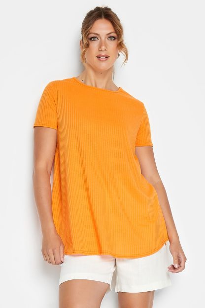 Lts Tall Light Orange Short Sleeve Ribbed Swing Top 10 Lts | Tall Women's Swing Tops